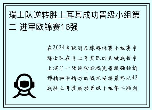 瑞士队逆转胜土耳其成功晋级小组第二 进军欧锦赛16强